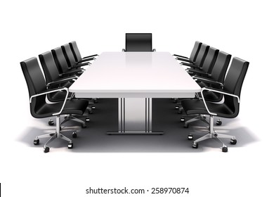 3d Conference Table And Chairs On White Background