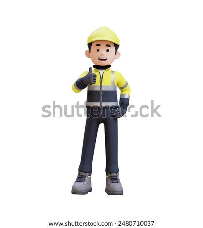 3D Construction Worker Character Giving Thumbs Up Pose