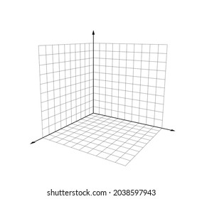 3d coordinate axis xyz  10x10 blank grid isolated white background  black lines