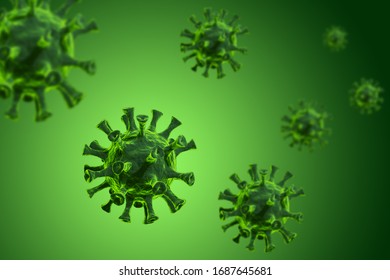 3d des Corona-Virus, wuhan, covid 19 auf grünem Hintergrund. Konzept der medizinischen Illustration.