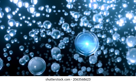 3D Cosmetic Bubble Moisturizing Design On Dark Background. Abstract Science Background With Bubbles On Water. Bubbles Or Liquid A Lot For Cosmetic Product.