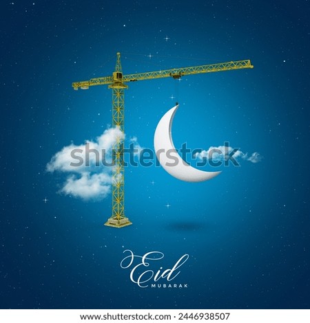 3d crane hang on Eid moon, it's represent muslim festival Eid. 3d illsutration.