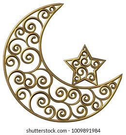 3d Crescent Moon Star Scroll Floral Stock Illustration 1009891984 ...