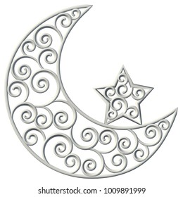 3d Crescent Moon Star Scroll Floral Stock Illustration 1009891999 ...