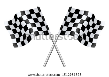 3D Cross checkered flags isolated on a white background