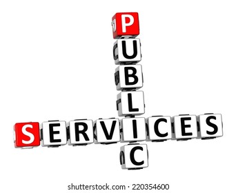 3D Crossword Public Services On White Background