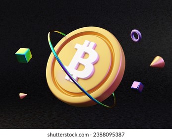 3D cryptocurrency, Bitcoin, floating on black background. 3D illustration. - Powered by Shutterstock