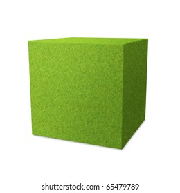 3D Cube Of Grass On White Background