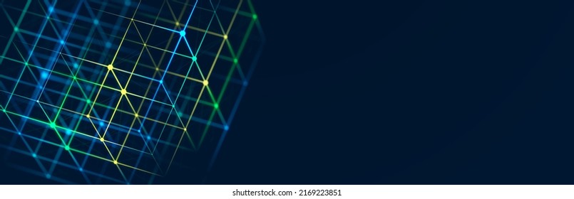 3D Cube Structure With Connected Dots And Lines. Wireframe Construct. Technological Concept Of Background. 3d Rendering