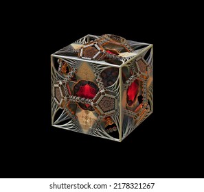 3d Cuboid Render Of Abstract Art Of Surreal Mandala On Black Background