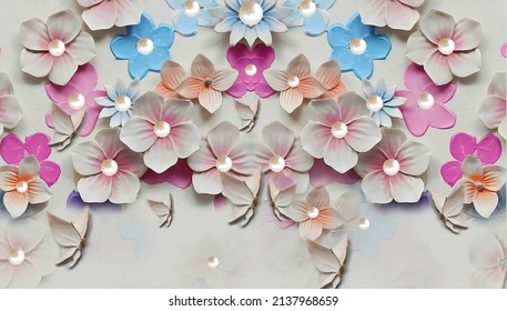3D Customized Wallpaper Beautiful Flower And Pearls For Interior