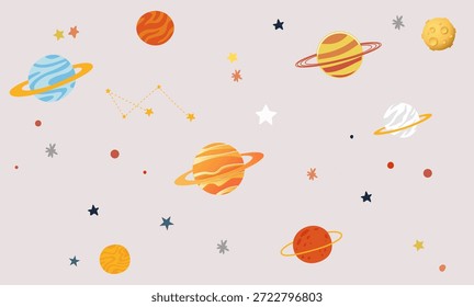 3d cute background outer space kids wallpaper mural with planet and astronomy. Kids seamless pattern. Pastel colors. nursery illustration
