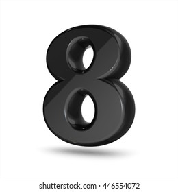 3d Cute Black Metal Number 8 Eight With Cartoon Comic And Business Numbers Isolated White Background Shiny Black Material Rendering