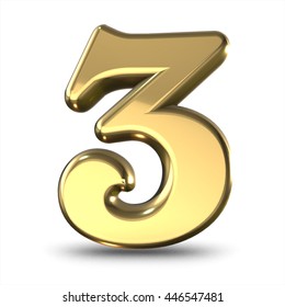 3d cute gold metal number 3 three with cartoon comic and business numbers isolated white background shiny golden material rendering