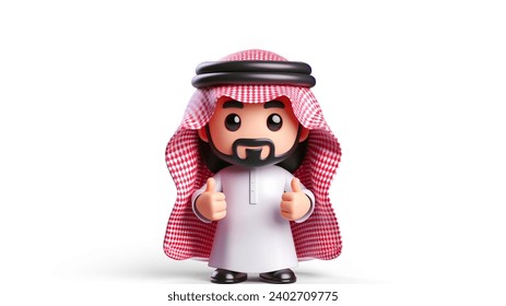 3D cute happy cartoon character of a Saudi man thumb up to say okay and approval, In celebration of Saudi National Day, white isolated background. - Powered by Shutterstock