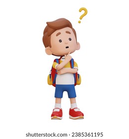 3D cute kid thinking clueless