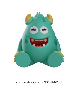 3D Cute Monster Cartoon Character Sitting On The Floor