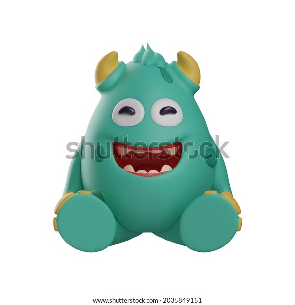 3d Cute Monster Cartoon Character Sitting Stock Illustration 2035849151 ...