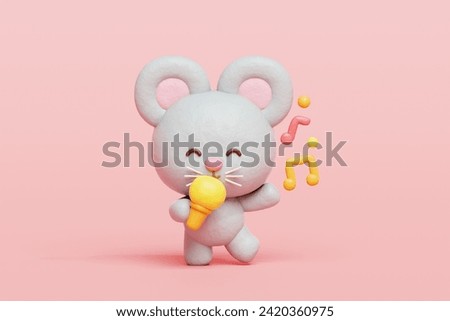 3D cute rat dancing and singing with microphone, Cartoon animal character, 3D rendering.