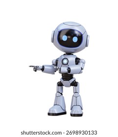 3D Cute Robot Friendly Pointing to Left Side isolated on white background