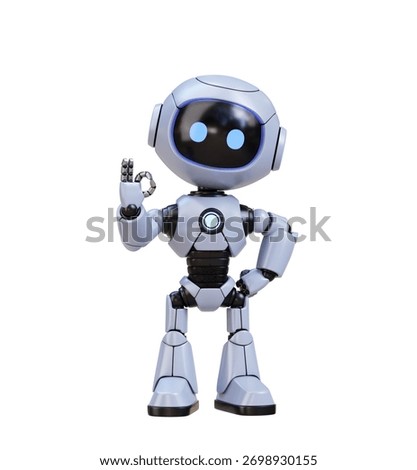 3D Cute Robot Giving Friendly OK Gesture isolated on white background