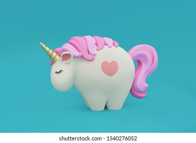 3D Cute White And Pink Unicorn Picture