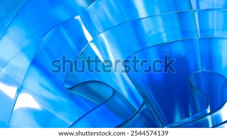 3D cyan blue translucent abstract wave wallpaper background. Shiny curved organic shape layer design for banners and covers. Wavy transparent glossy glass shader. Modern clean minimal digital render. 