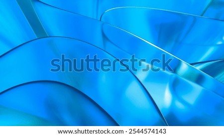 3D cyan blue translucent abstract wave wallpaper background. Shiny curved organic shape layer design for banners and covers. Wavy transparent glossy glass shader. Modern clean minimal digital render. 