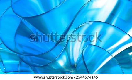 3D cyan blue translucent abstract wave wallpaper background. Shiny curved organic shape layer design for banners and covers. Wavy transparent glossy glass shader. Modern clean minimal digital render. 