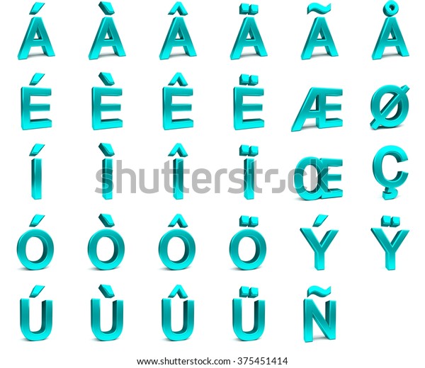3d Cyan Font Each Character Perspective Stock Illustration