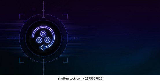 3D Data integration icon neon sign