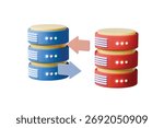 3d database migration icon. data transfer sync concept. Minimal cartoon server stack cloud db backup for devops dashboard banner. isolated on white background. 3d render.