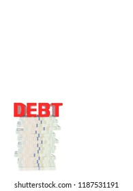 3D Debt text red,white back ground.