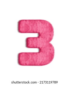 3d Decorative Pink Fur Number 3 Isolated On Transparent Background
