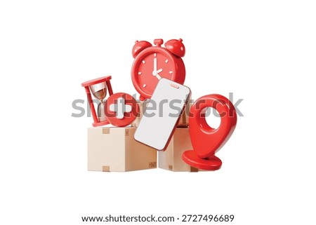 3d delivery boxes icon. fast delivery concept. minimal cartoon alarm clock logistics tracking for ecommerce marketing. isolated on white transparent background. 3d render.