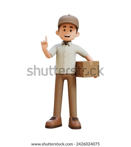 3D Delivery Man Character Explaining Pose with Parcel Box