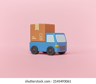 3d delivery truck with package box isolated. minimal online delivery service. 3d render.