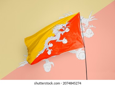 3D design of Bhutan country flag and elegant country flag background 