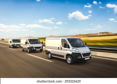3D design delivery vans on a colorful background