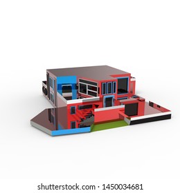 3D design of home space rendering results from the blender application. 3D illustration of home