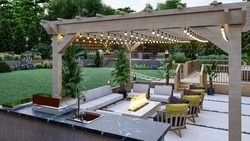3d Design And Render Of Pergola With String Lights And Fire Pit Design 