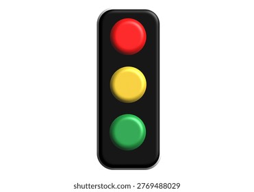 A 3D design of traffic light as a sing for tranportation in street. The colour is red, yellow, green and black