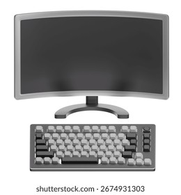 3D Desktop Computer Icon with Mechanical Keyboard. 3D illustration of desktop computer setup featuring monitor and mechanical keyboard, symbolizing modern technology and professional workspace.
