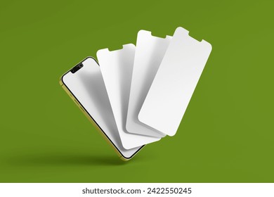 3d device mockup phone with blank screen and green background