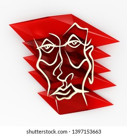 3D Digital Absract Face Wall Art Illustration