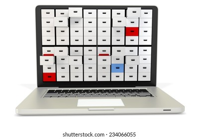 3d Digital Archive Concept, Silver Metal Notebook  On White Background