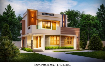 3d Digital Illustration House Elevation Stock Illustration 1727803150 ...