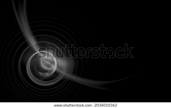 3d digital illustration of white gray spiral\
with haze in core in deep black space. Universe rhythm, galactic\
sound or space music waves monochromatic representation. May be sci\
fi or techno concept.