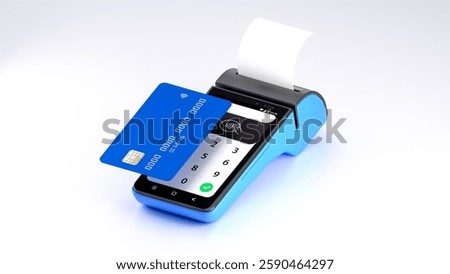 3D Digital Payment Concept – POS Machine with Bank Card and Receipt