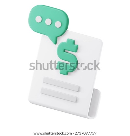 3D Digital payment request icon with chat bubble and dollar sign for online billing communication.